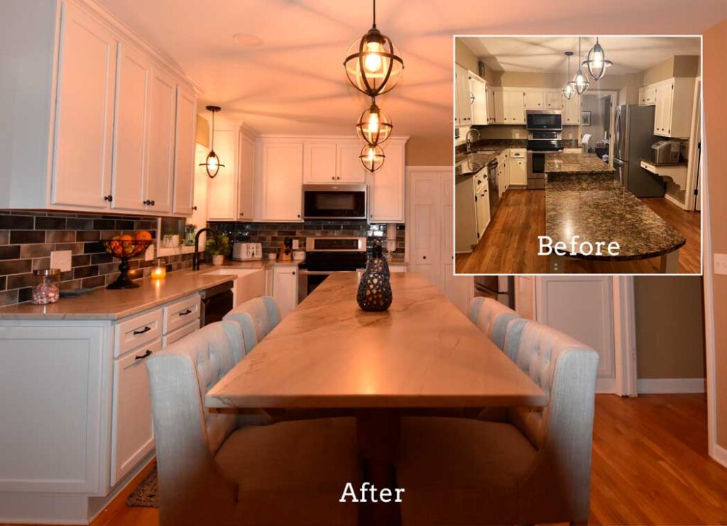 Before and after image of remodeled kitchen